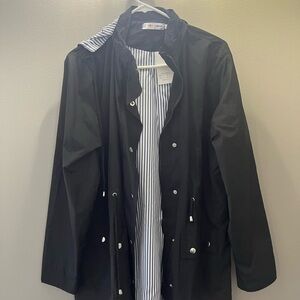 Black Rain Jacket with Striped Lining